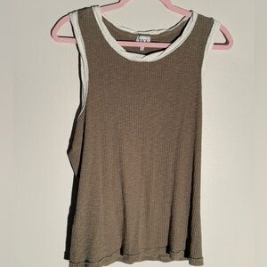 BKE Taupe Ribbed Tank with Cream Trim
